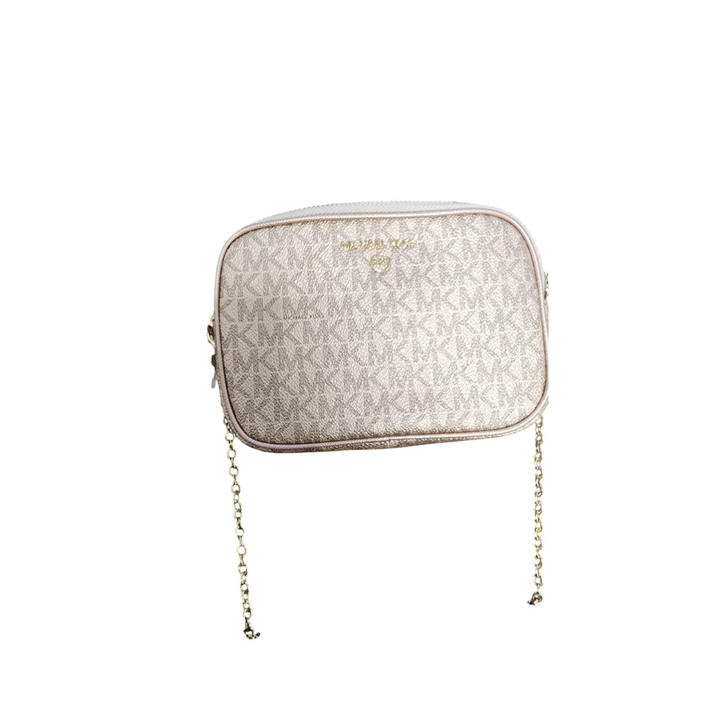 Michael Kors Rose Gold Signature MK Monogram Crossbody‎ Camera Bag Gold Hardware